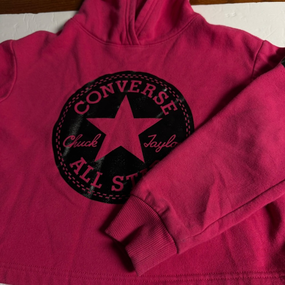 Converse Kids Girls Pink Hoodie Crop Sweatshirt Pullover ‎ Chuck Taylor All Star